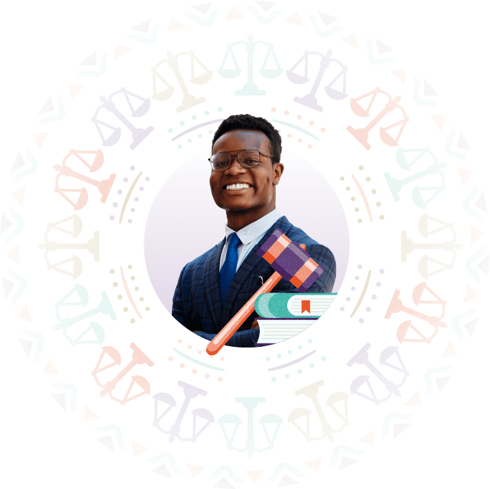 Legal professional with books and gavel, representing Hollard Court Bonds