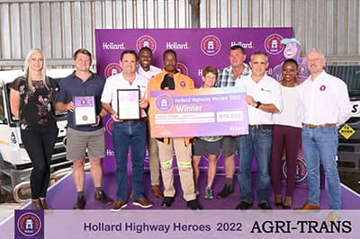 2022 Highway Heroes winner Sabelo Dlamini celebrating with the Agri-Trans team at award presentation