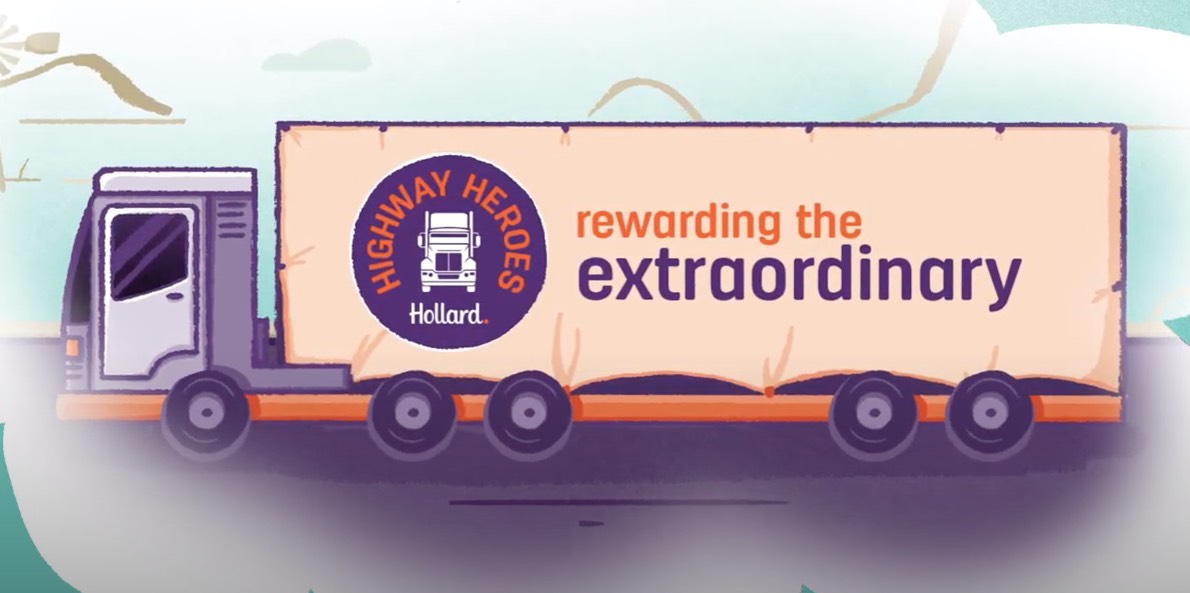 A graphic showing a truck branded with the Hollard Highway Heroes logo and slogan