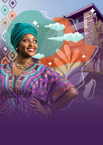 A Hollard representative with the Hollard building and African map behind her, representing Hollard International