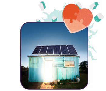 A shack bursting with bright light signifying Hollard's commitment to better living standards