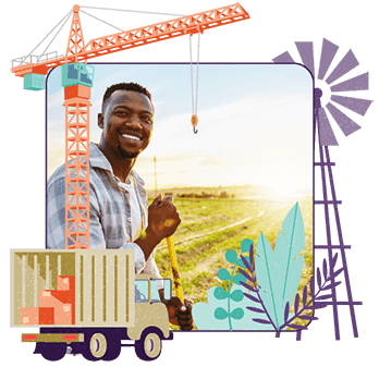 A farmer working the land happily knowing he's insured by Hollard, a South African Insurance Company