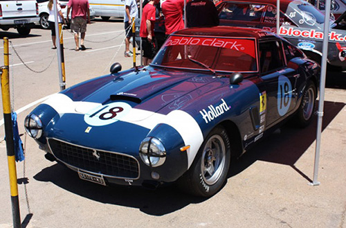 The blue Ferrari 250 GTM SWB, which has been driven variously by famous drivers Sir Stirlng Moss, Jaki Scheckter and Sarel van der Merwe