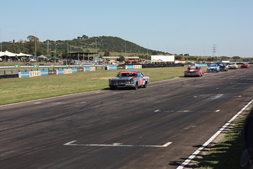Race cars on a race track